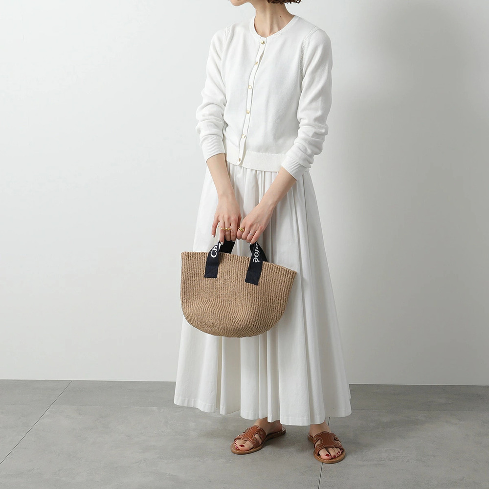 Chloe Straw Tan Bag Double Handle Navy Blue